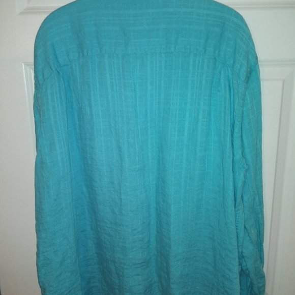 Jos. A. Banks Men's Turquoise 100% Linen Button-Down Shirt, Size: XL - Picture 3 of 3